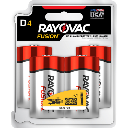 RAYOVAC BATTERY ALKALINE D 4PK 813-4TFUSK